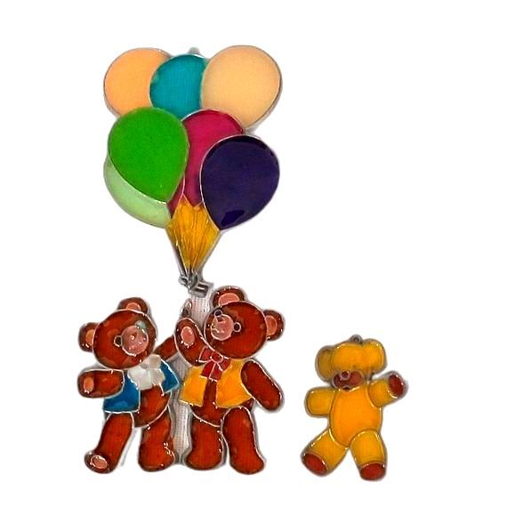 Teddy Bear Family Stained Glass Sun Catcher Rainbow Balloons - Picture 1 of 11